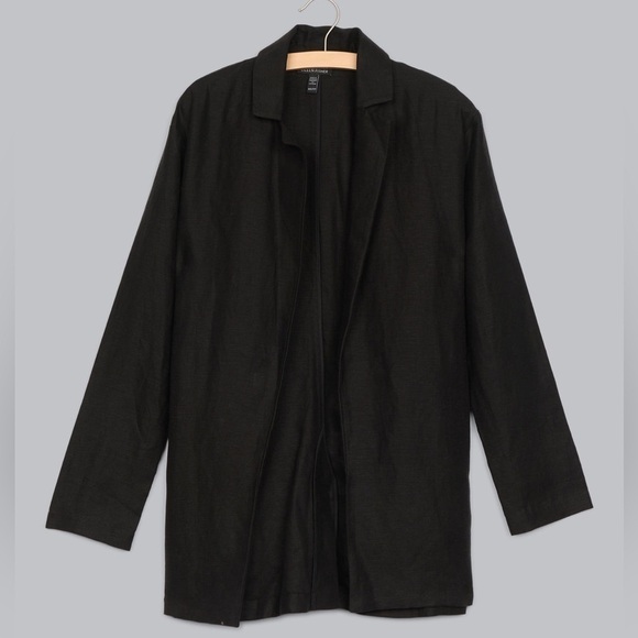 Eileen Fisher Tencel Organic Linen Slub blazer Jacket black large petite - Picture 1 of 8
